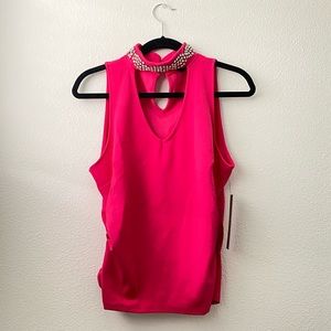 049. NWT Pink Rhinestone Neck Tank Top